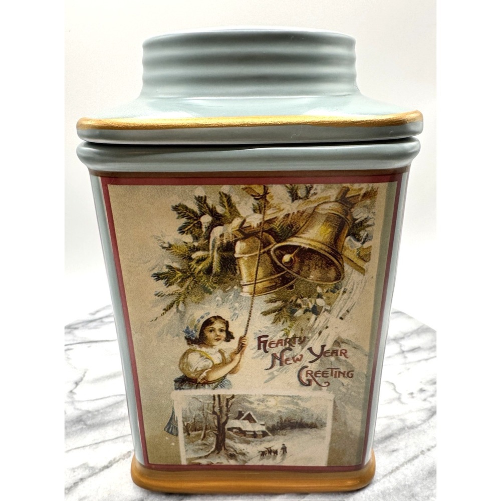 Christmas Cookie Jar Canister Vintage Style Christmas Greetings Sakura